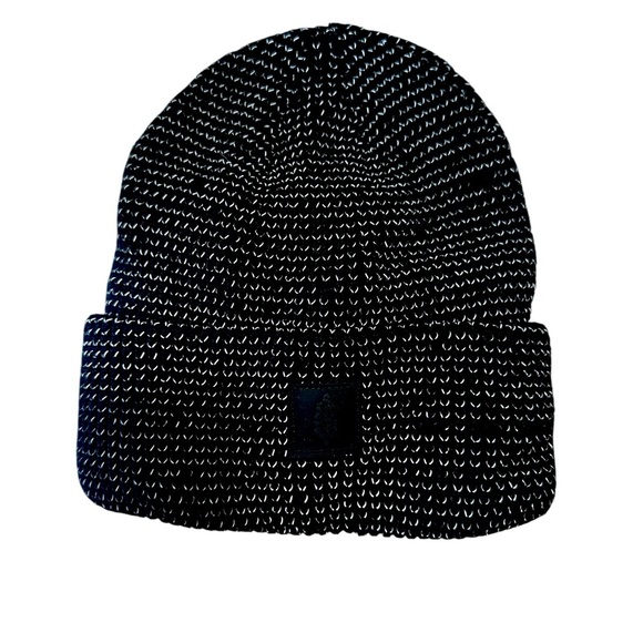 Free People Beanie Black White Lets Race Fleece Lined Knit Look Folded Cuff Warm - Picture 2 of 6